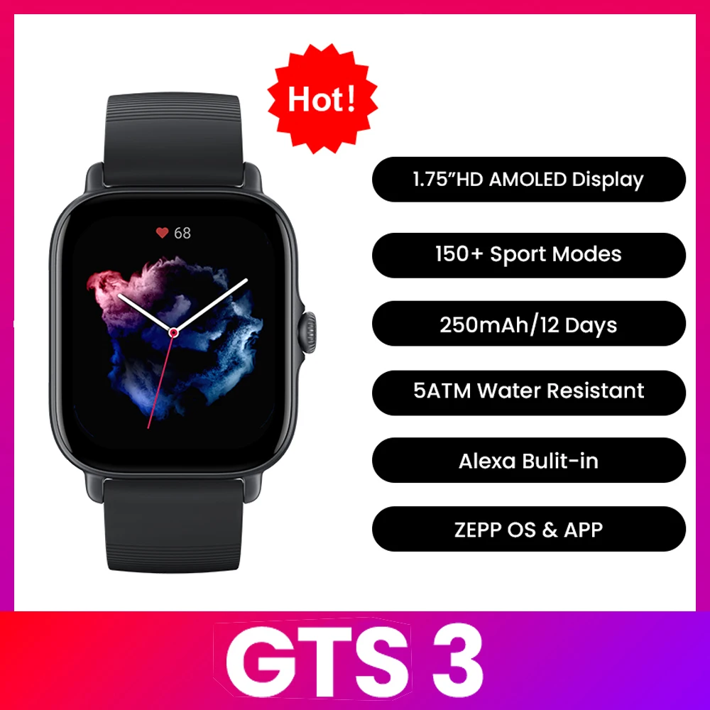 Timex Watches Smartwatch - Смарт-часы Amazfit GTS 3, водонепроницаемые (5ATM),